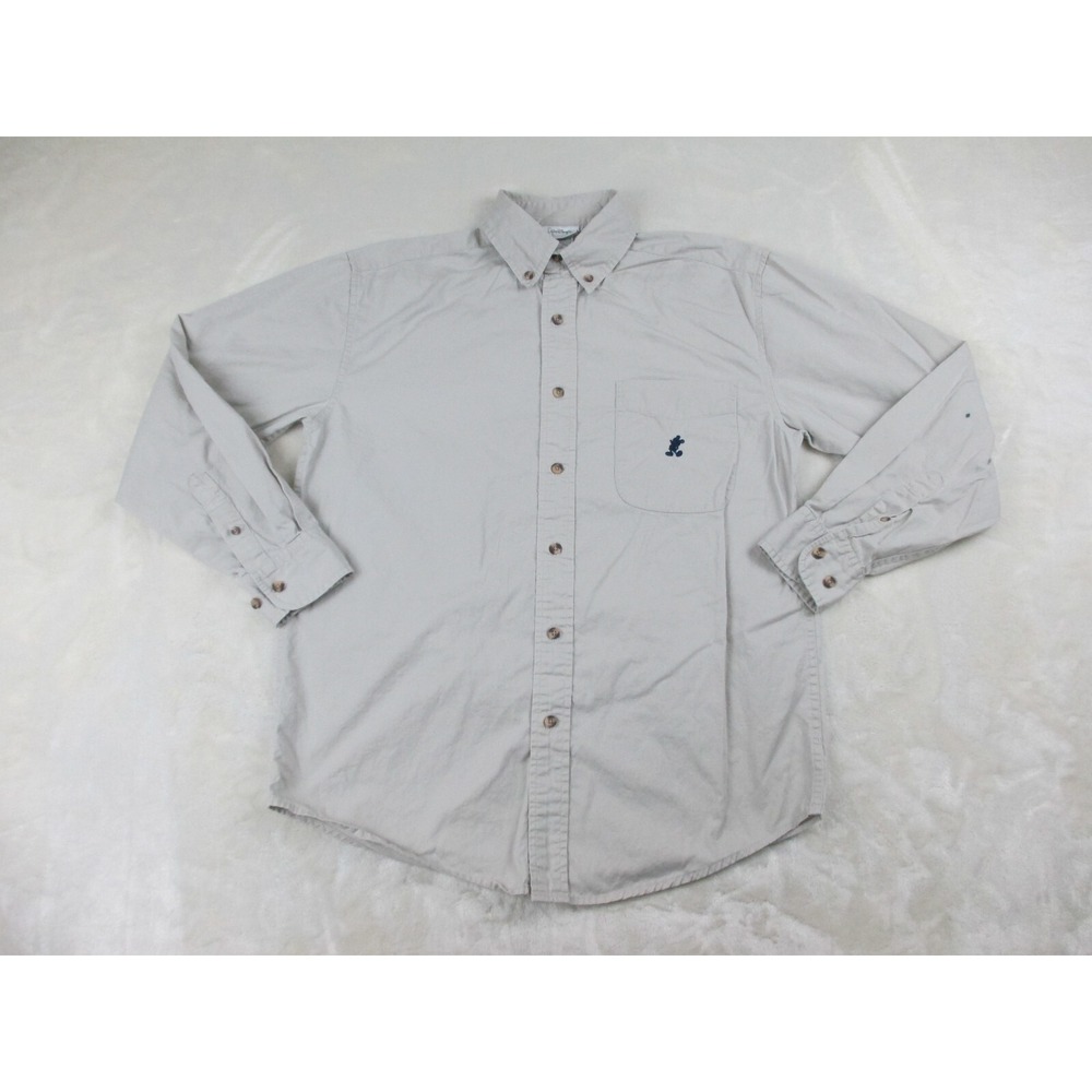 Disney Shirt Mens Small Brown Tan Mickey Mouse Button Up Long Sleeve Casual*